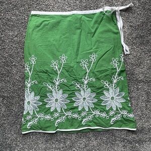 Green Floral Wrap Skirt